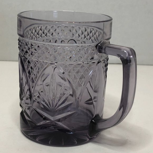 VTG Crystal D'Argues Durand Amethyst Purple Pressed Glass Mugs Set of 2 - Picture 3 of 4